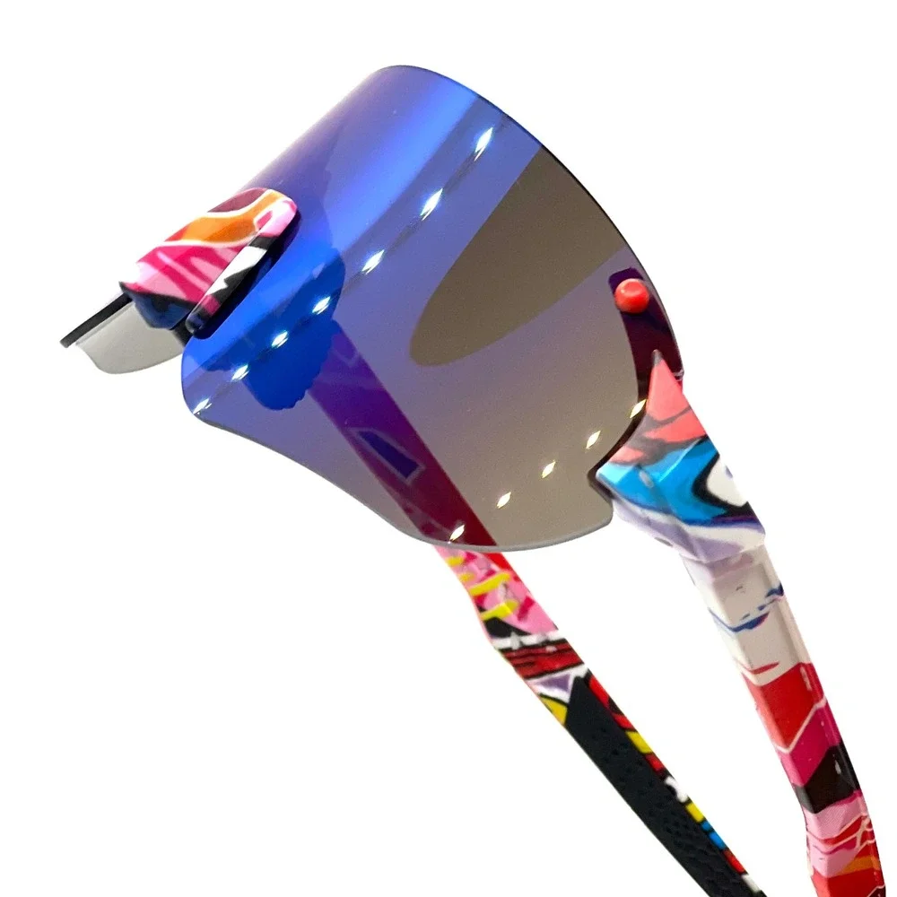 Multicolor Graffiti Women Sunglasses Blue Mirrored Lens Sport Performance Shades
